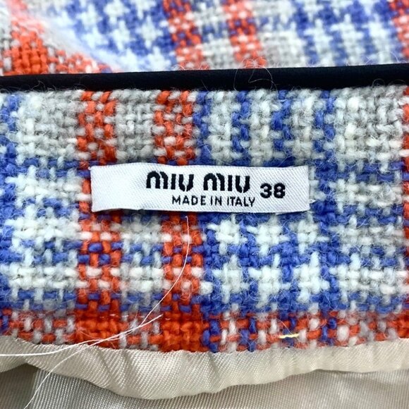 Miu Miu Plaid Wool Mini Skirt With Studded Waistband Size 38 Red & Blue Pattern - Picture 5 of 6